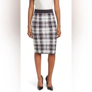 Vince Camuto Plaid Black and White Midi Skirt Size Medium